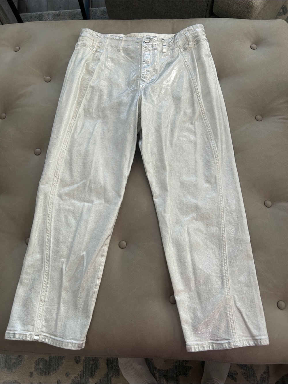 Pilcro Metallic Silver Straight-Leg Pants